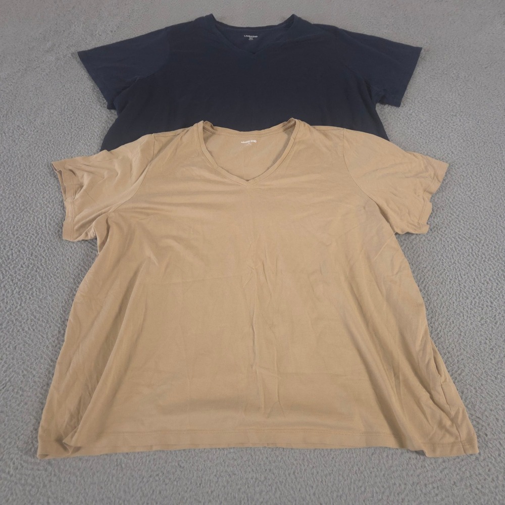 LOT OF 2 Lands End Top Womens 3X/3X Petite Relaxed Supima‎ Cotton V-Neck Basic
